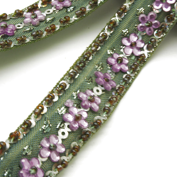 LILAC GRAY FLOWER BEADED TRIM - sarahi.NYC