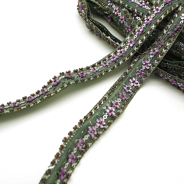 LILAC GRAY FLOWER BEADED TRIM - sarahi.NYC