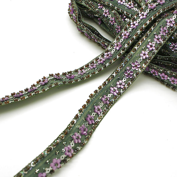 LILAC GRAY FLOWER BEADED TRIM - sarahi.NYC