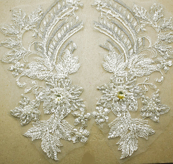 WHITE BEADED & PEARL NET APPLIQUE PAIR - sarahi.NYC