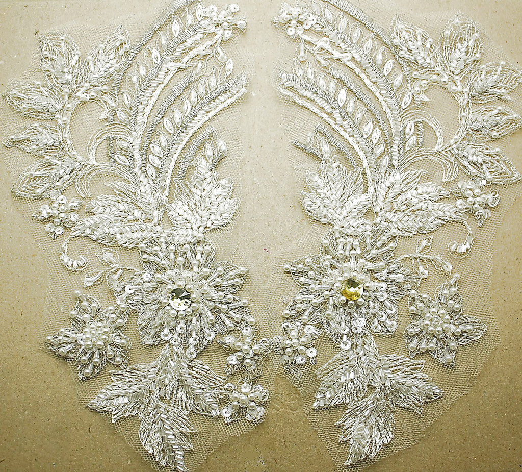 WHITE BEADED & PEARL NET APPLIQUE PAIR - sarahi.NYC