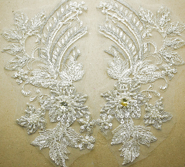 WHITE BEADED & PEARL NET APPLIQUE PAIR - sarahi.NYC
