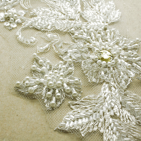 WHITE BEADED & PEARL NET APPLIQUE PAIR - sarahi.NYC