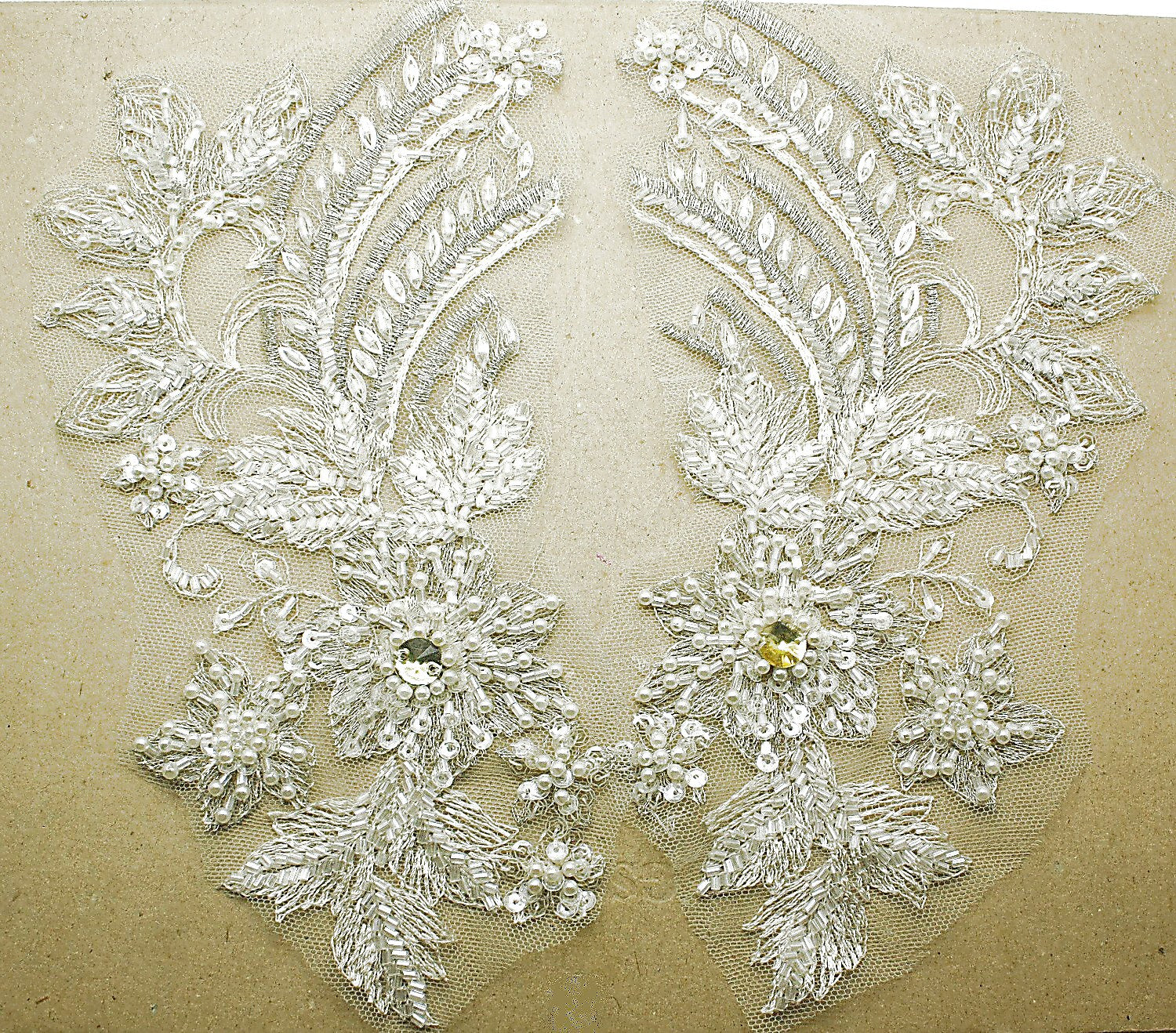 WHITE BEADED & PEARL NET APPLIQUE PAIR - sarahi.NYC