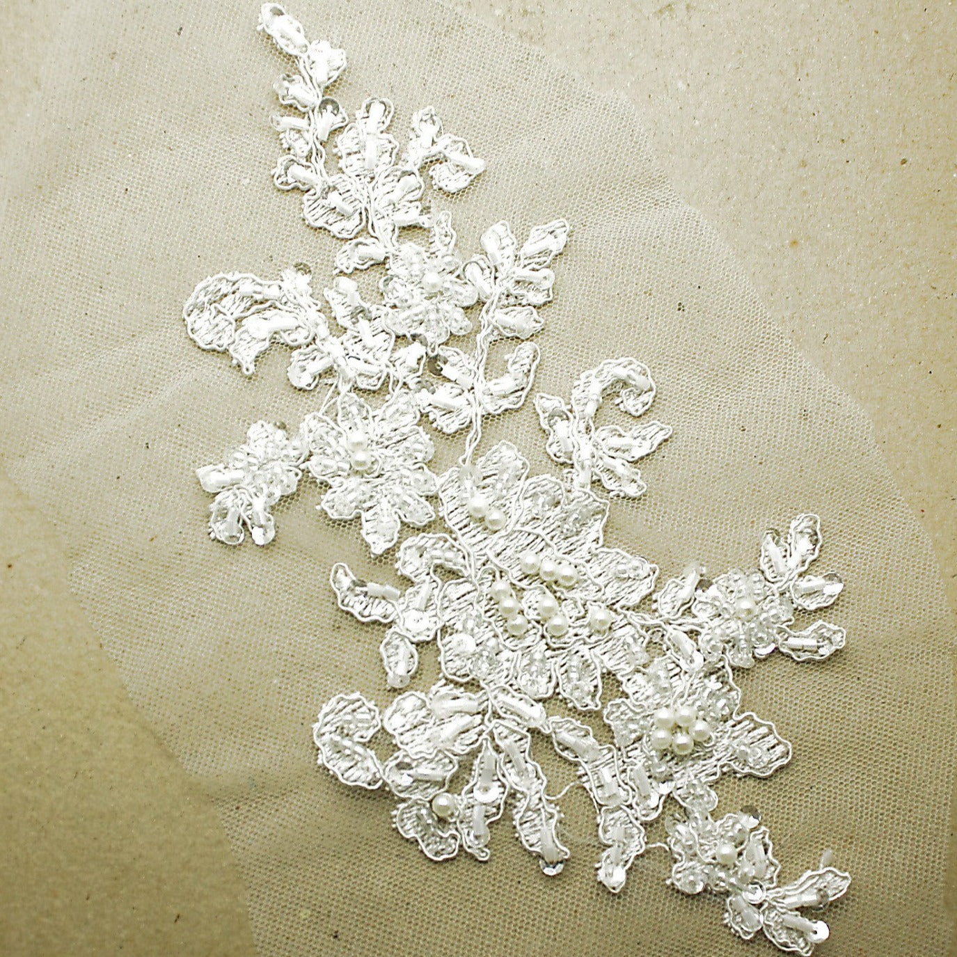 WHITE NET BEADED APPLIQUE – - Main Image