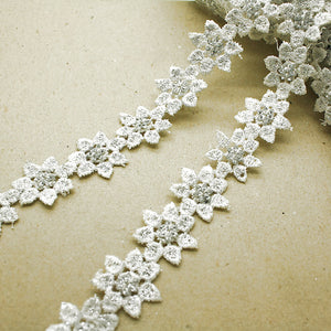 WHITE  SEQUIN LACE FLORAL TRIM - sarahi.NYC