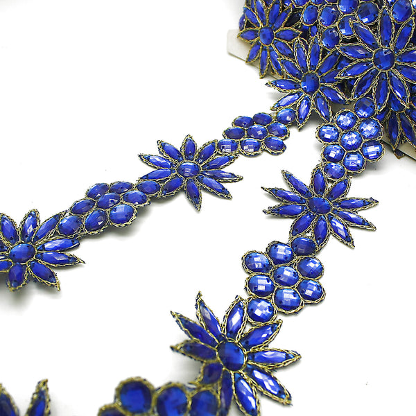 BLUE FLORAL RHINESTONE TRIM - sarahi.NYC