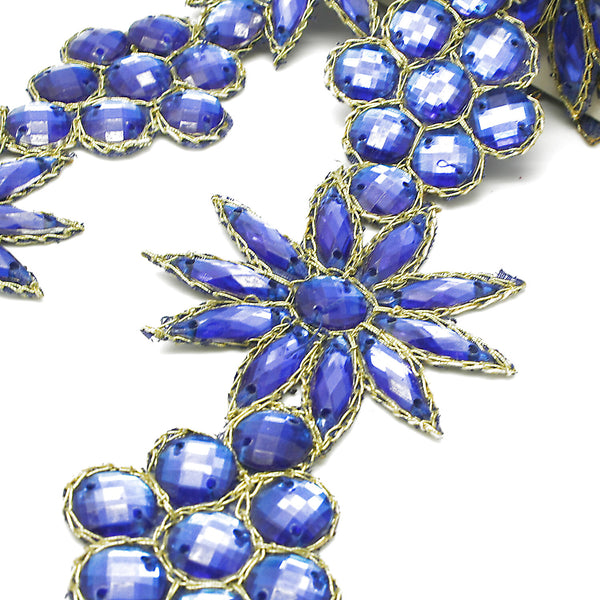 BLUE FLORAL RHINESTONE TRIM - sarahi.NYC