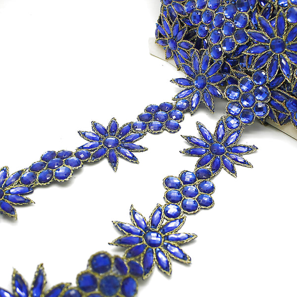 BLUE FLORAL RHINESTONE TRIM - sarahi.NYC