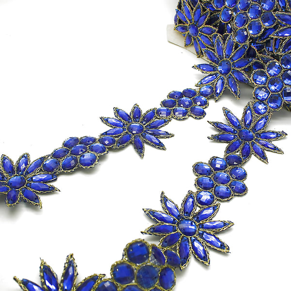 BLUE FLORAL RHINESTONE TRIM - sarahi.NYC