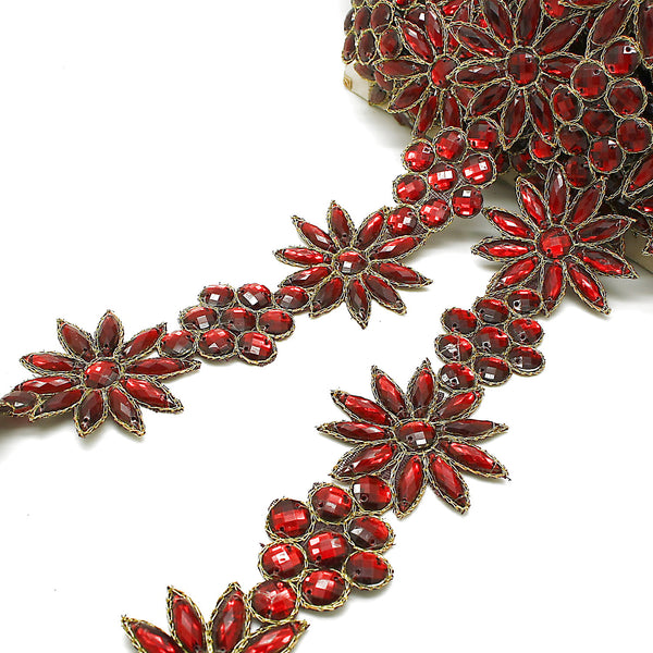 MAROON FLORAL RHINESTONE TRIM - sarahi.NYC