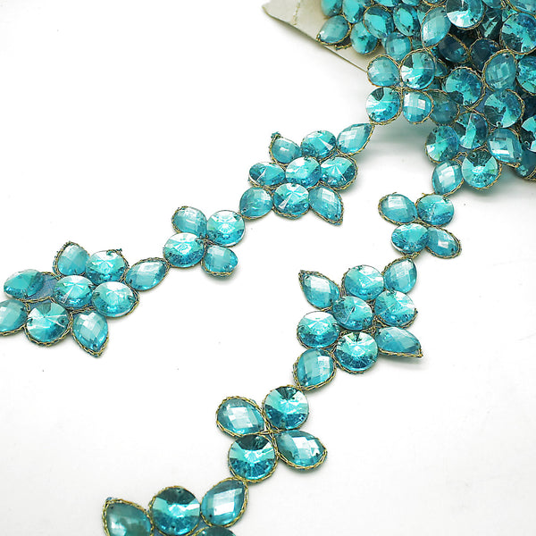 TURQUOISE FLORAL RHINESTONE TRIM - sarahi.NYC