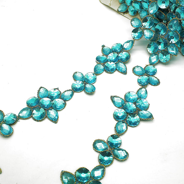 TURQUOISE FLORAL RHINESTONE TRIM - sarahi.NYC