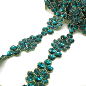 TEAL GREEN FLORAL RHINESTONE TRIM - sarahi.NYC