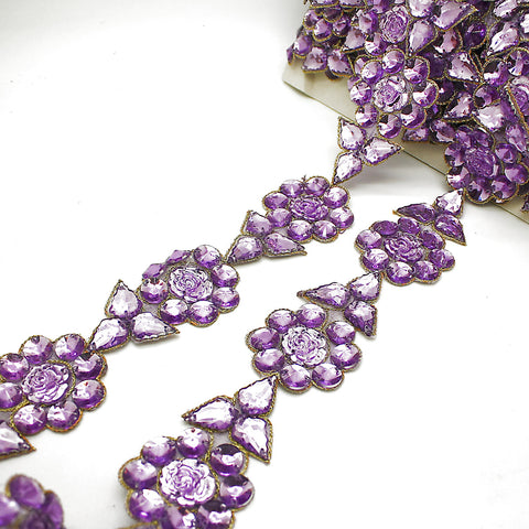 LILAC ROSE FLORAL RHINESTONE TRIM - sarahi.NYC