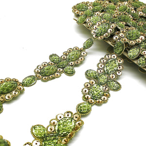 OLIVE GREEN FLORAL RHINESTONE TRIM - sarahi.NYC