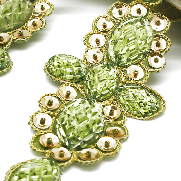 OLIVE GREEN FLORAL RHINESTONE TRIM - sarahi.NYC