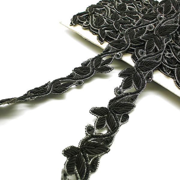BLACK SILVER BEADED TRIM - sarahi.NYC