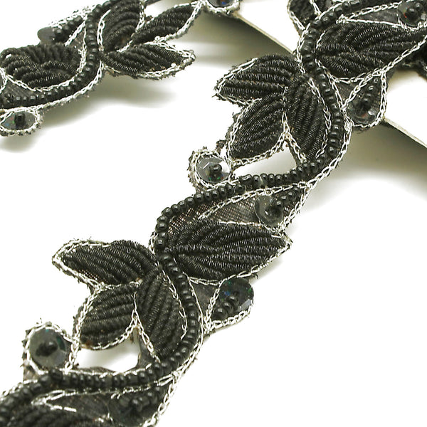 BLACK SILVER BEADED TRIM - sarahi.NYC