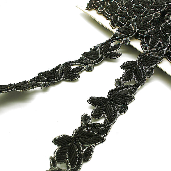 BLACK SILVER BEADED TRIM - sarahi.NYC