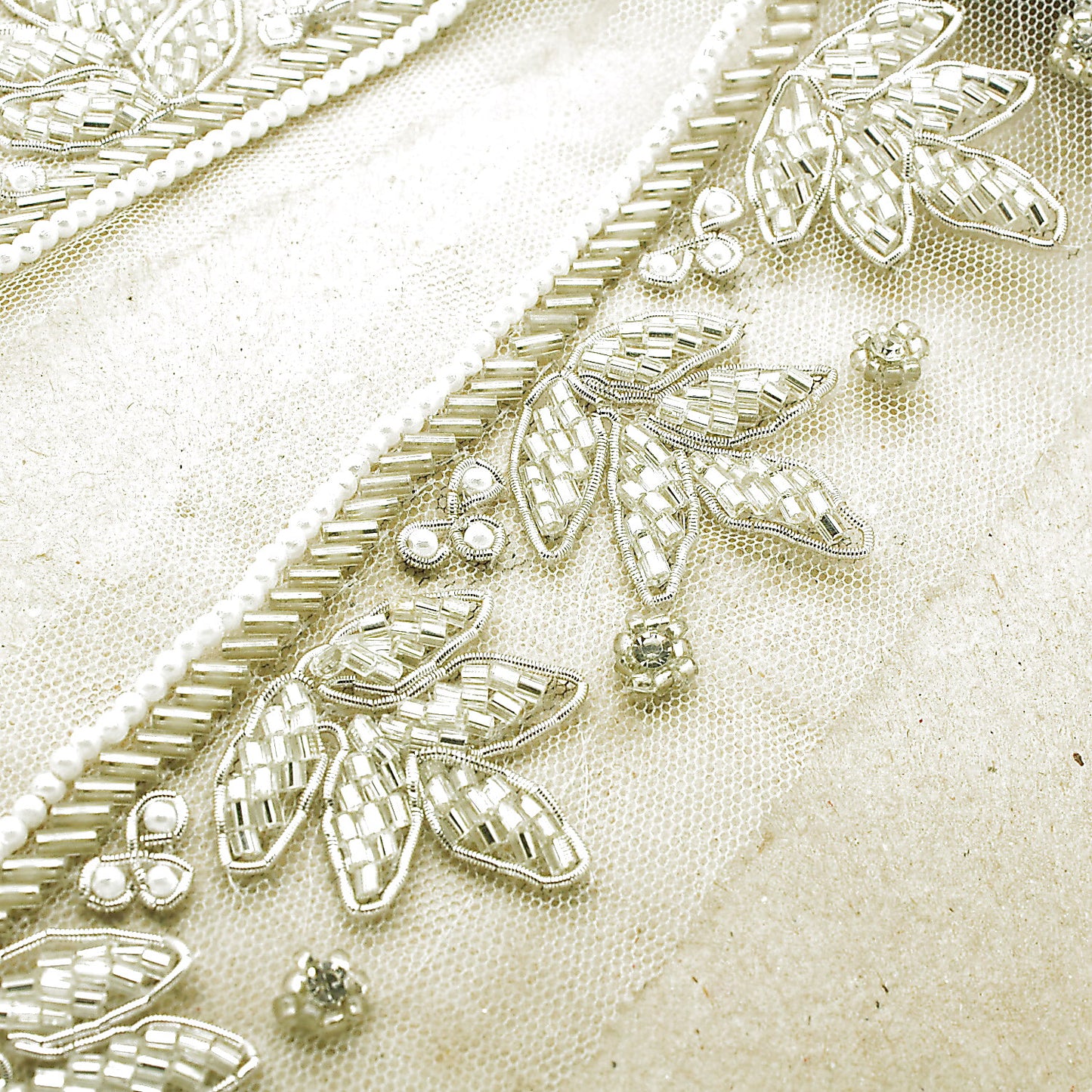 WHITE NET RHINESTONE TRIM - sarahi.NYC