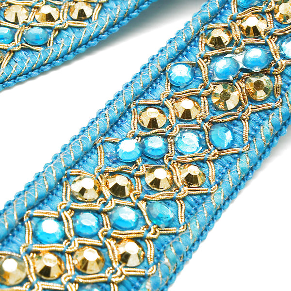 TURQUOISE GOLD WOVEN RHINESTONE TRIM - sarahi.NYC