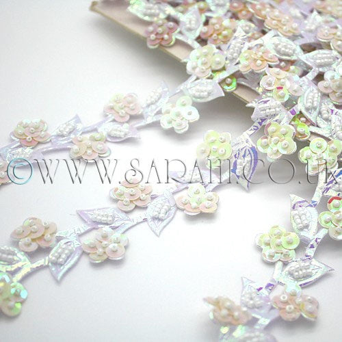 IRIDESCENT WHITE  FLORAL  TRIM - sarahi.NYC - Sarahi.NYC