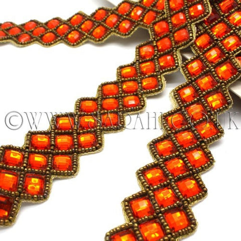 ORANGE RHINESTONE BEADED RHINESTONE TRIM - sarahi.NYC - Sarahi.NYC