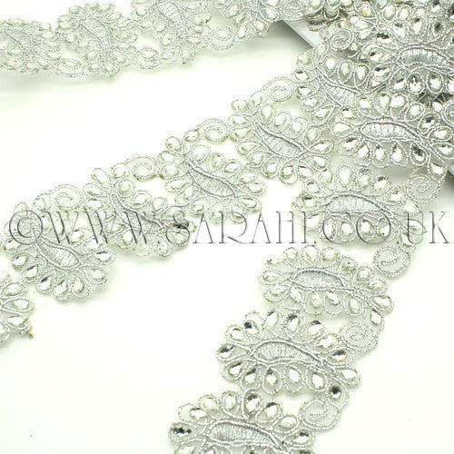 SILVER PAISLEY RHINESTONE FABRIC TRIM - sarahi.NYC - Sarahi.NYC