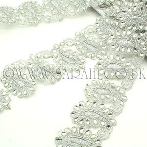 SILVER PAISLEY RHINESTONE FABRIC TRIM - sarahi.NYC - Sarahi.NYC