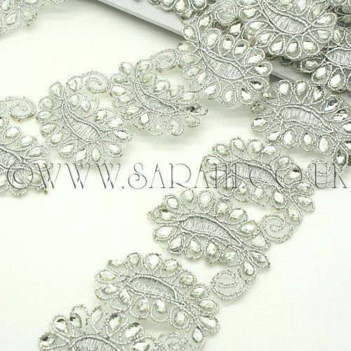 SILVER PAISLEY RHINESTONE FABRIC TRIM - sarahi.NYC - Sarahi.NYC