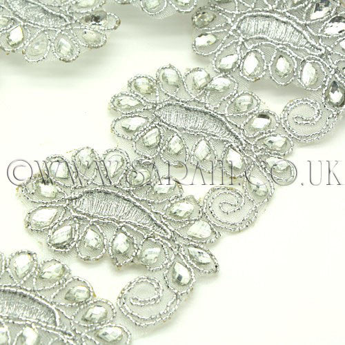 SILVER PAISLEY RHINESTONE FABRIC TRIM - sarahi.NYC - Sarahi.NYC