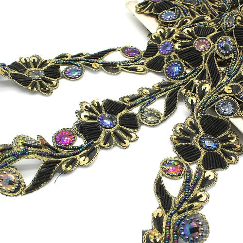 BLACK FLORAL RHINESTONE TRIM - sarahi.NYC - Sarahi.NYC