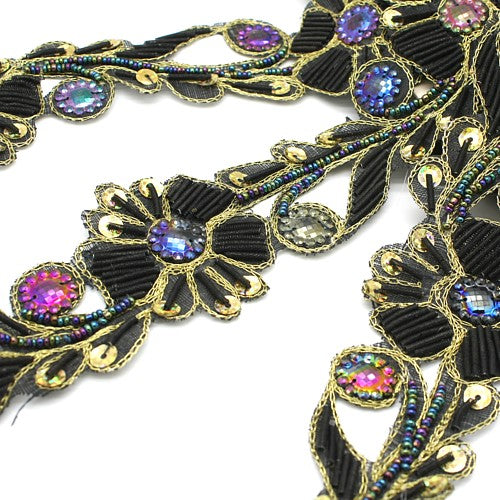 BLACK FLORAL RHINESTONE TRIM - sarahi.NYC - Sarahi.NYC