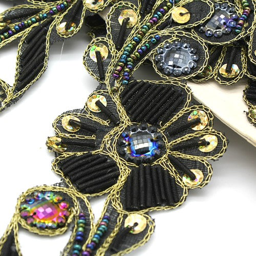 BLACK FLORAL RHINESTONE TRIM - sarahi.NYC - Sarahi.NYC