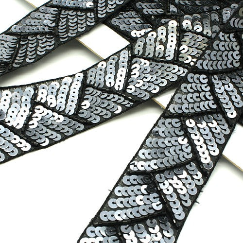 BLACK GUNMETAL SEQUIN TRIM - sarahi.NYC - Sarahi.NYC