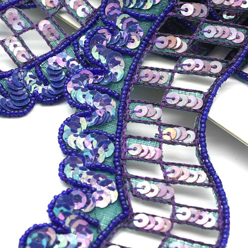 BLUE SEQUIN WAVE BEADED TRIM - sarahi.NYC - Sarahi.NYC