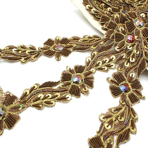 BROWN RHINESTONE FLORAL TRIM - sarahi.NYC - Sarahi.NYC
