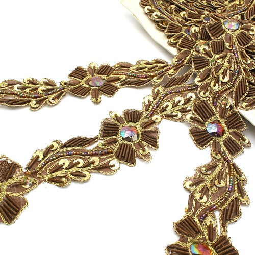 BROWN RHINESTONE FLORAL TRIM - sarahi.NYC - Sarahi.NYC