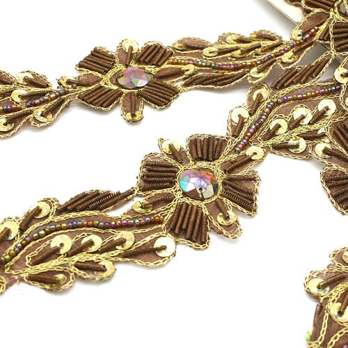 BROWN RHINESTONE FLORAL TRIM - sarahi.NYC - Sarahi.NYC