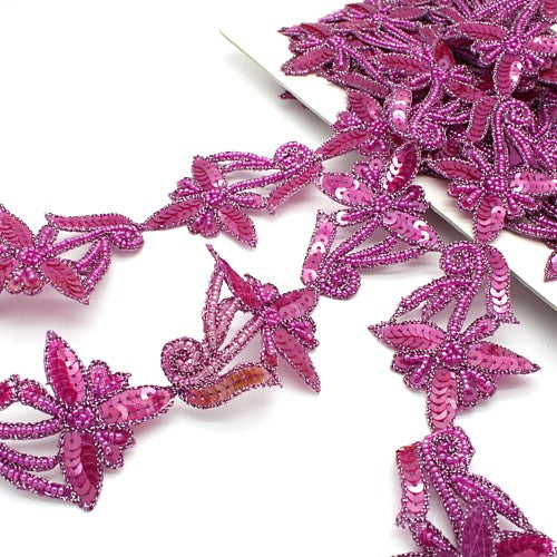PINK CERISE FLOWER SEQUIN TRIM - sarahi.NYC - Sarahi.NYC