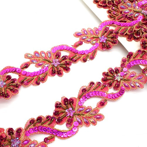 PINK CERISE FLOWER RHINESTONE TRIM - sarahi.NYC - Sarahi.NYC