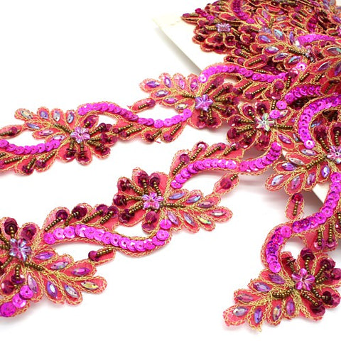 PINK CERISE FLOWER RHINESTONE TRIM - sarahi.NYC - Sarahi.NYC