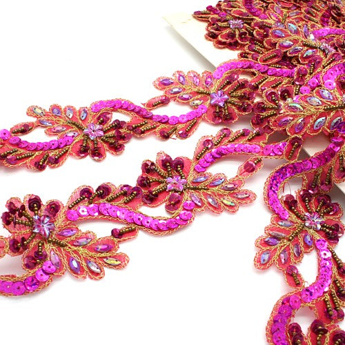 PINK CERISE FLOWER RHINESTONE TRIM - sarahi.NYC - Sarahi.NYC