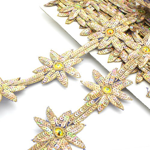 GOLD IRIDESCENT SEQUIN WILD FLOWER TRIM - sarahi.NYC - Sarahi.NYC
