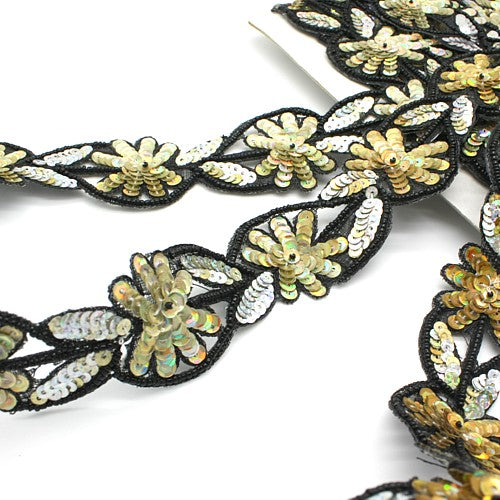 GOLD SILVER FLORAL SEQUIN TRIM - sarahi.NYC - Sarahi.NYC