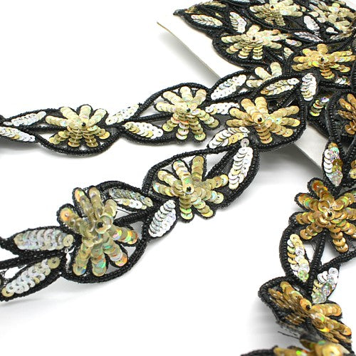 GOLD SILVER FLORAL SEQUIN TRIM - sarahi.NYC - Sarahi.NYC