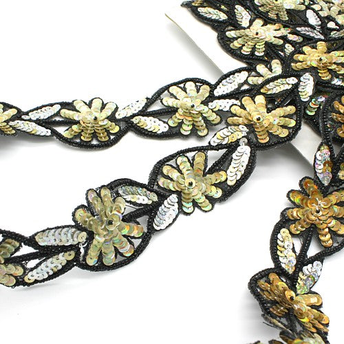 GOLD SILVER FLORAL SEQUIN TRIM - sarahi.NYC - Sarahi.NYC