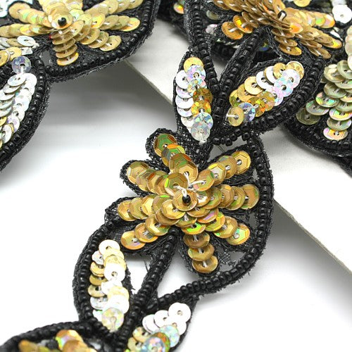 GOLD SILVER FLORAL SEQUIN TRIM - sarahi.NYC - Sarahi.NYC