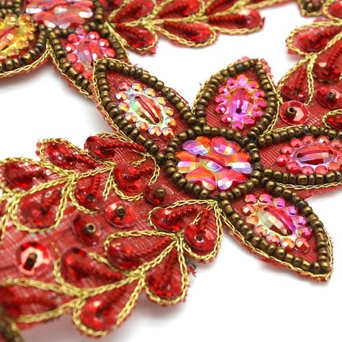 RED FLOWER beaded trim